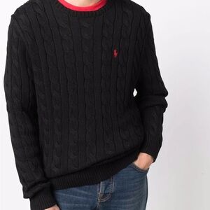 Vintage Polo Ralph Lauren Black Cable Knit Sweater | Men’s Medium